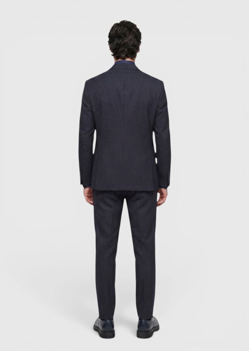 Lacivert Desenli Zeroweight Slim Fit Yün Karışımlı Takım Elbise - 5