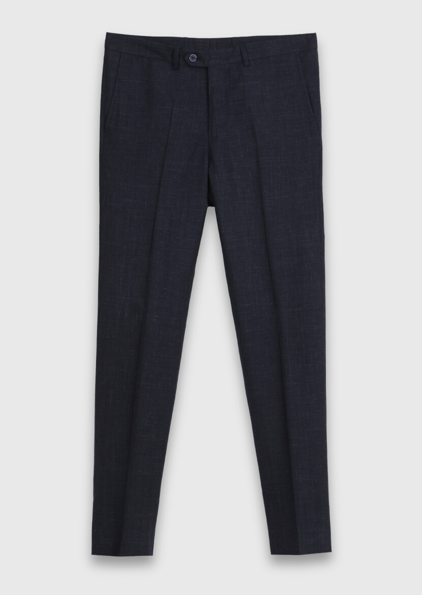 Lacivert Desenli Zeroweight Slim Fit Yün Karışımlı Takım Elbise - 7