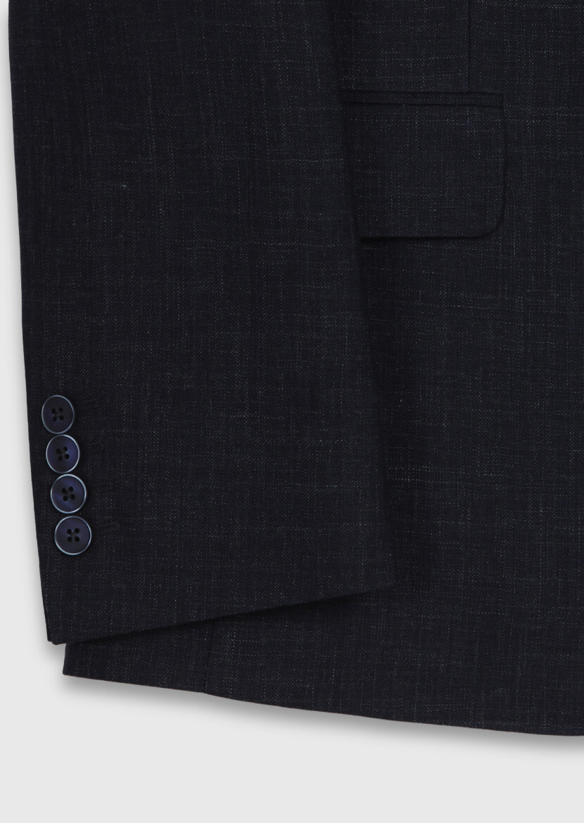 Lacivert Desenli Zeroweight Slim Fit Yün Karışımlı Takım Elbise - 9