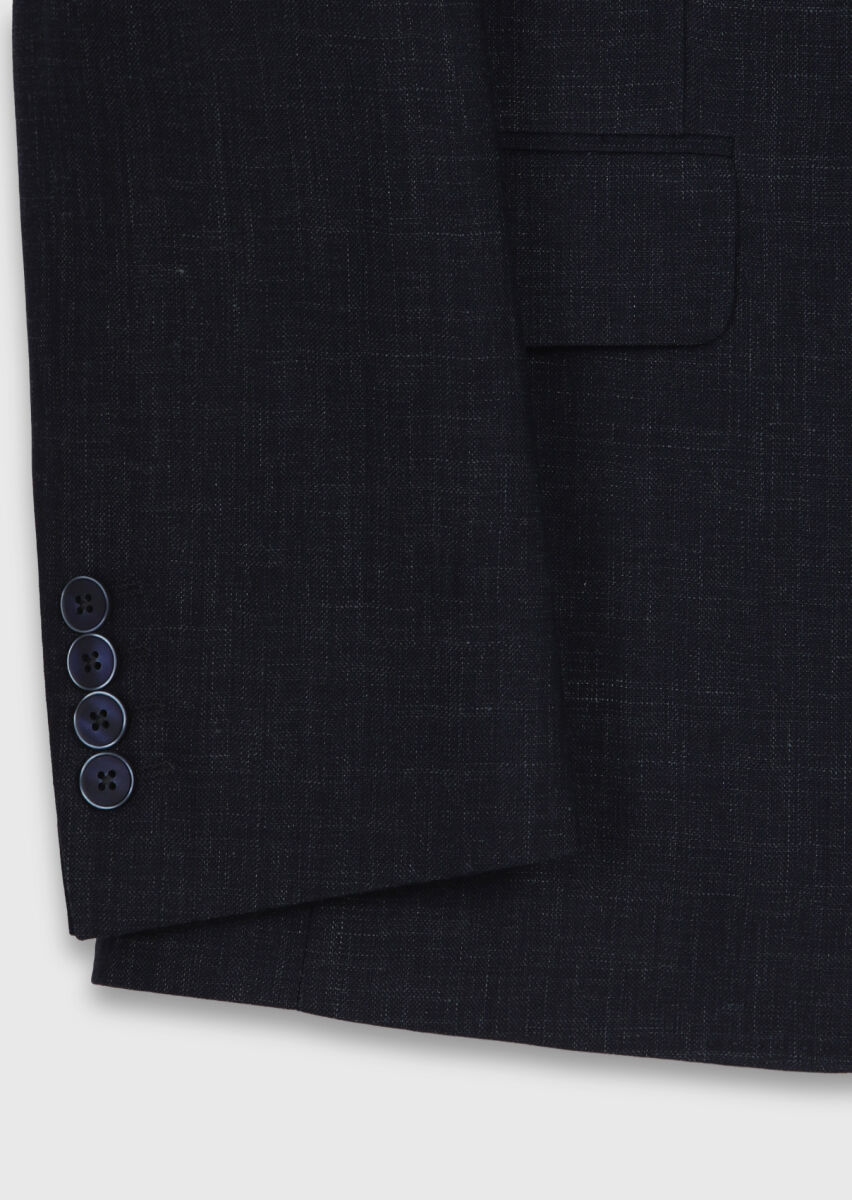 Lacivert Desenli Zeroweight Slim Fit Yün Karışımlı Takım Elbise - 9