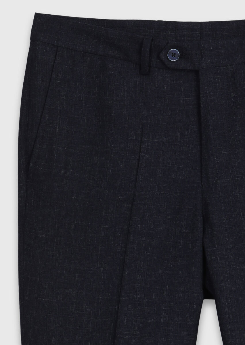 Lacivert Desenli Zeroweight Slim Fit Yün Karışımlı Takım Elbise - 11