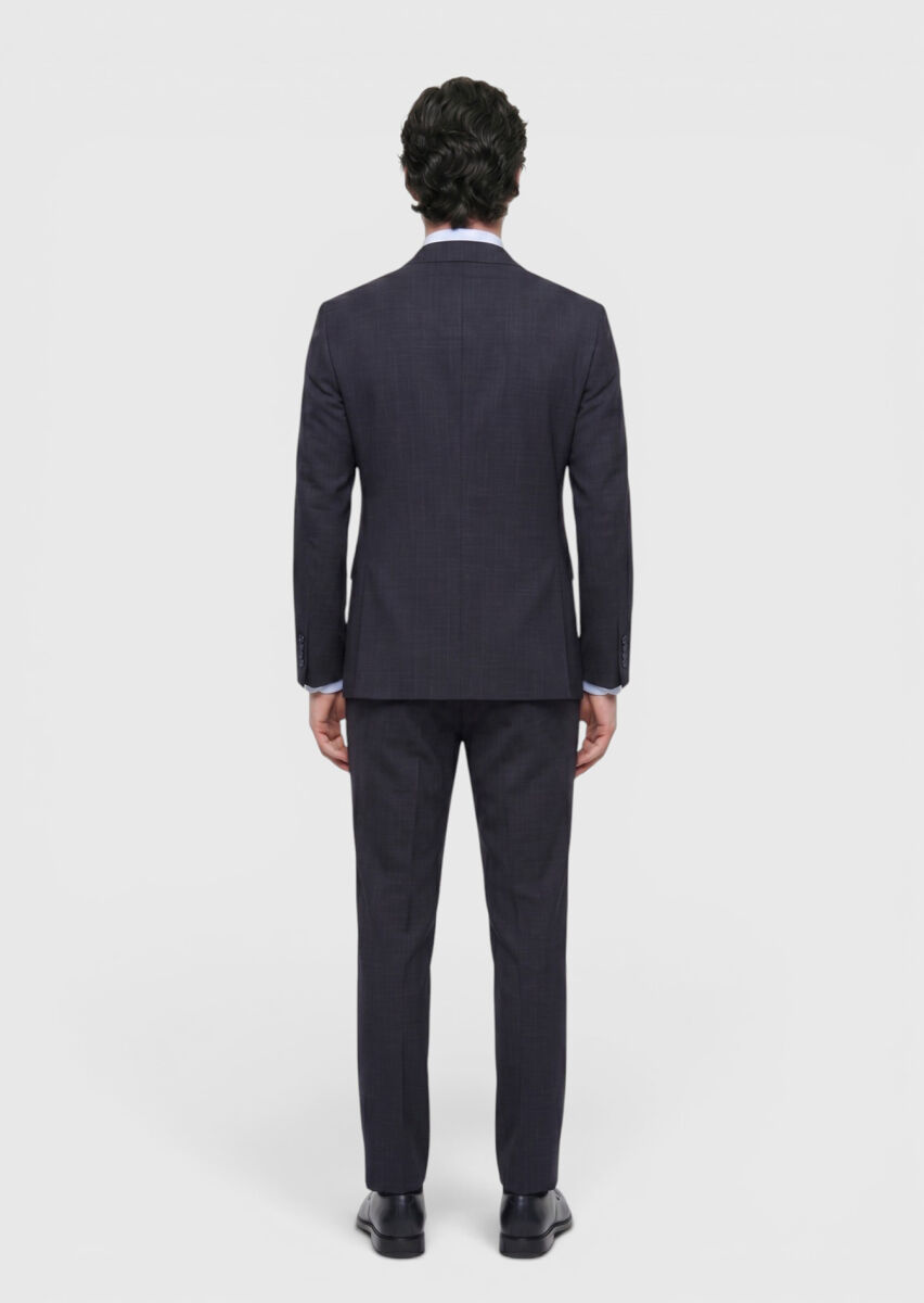 Lacivert Desenli Zeroweight Slim Fit Yün Karışımlı Takım Elbise - 5