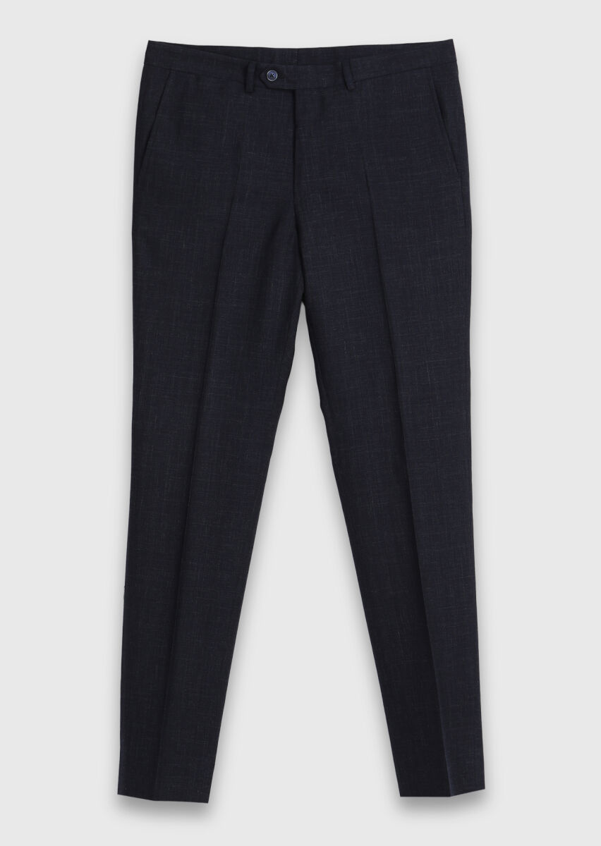 Lacivert Desenli Zeroweight Slim Fit Yün Karışımlı Takım Elbise - 7