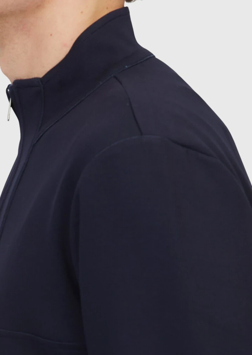 Lacivert Dik Yaka Düz Sweatshırt - 5