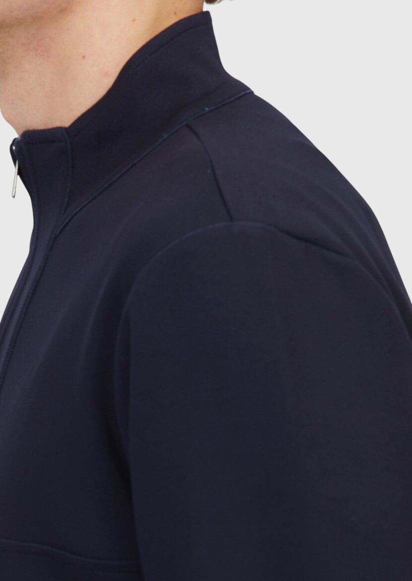 Lacivert Dik Yaka Düz Sweatshırt - 5