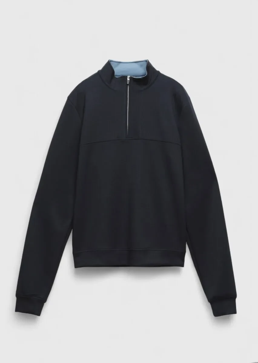 Lacivert Dik Yaka Düz Sweatshırt - 1