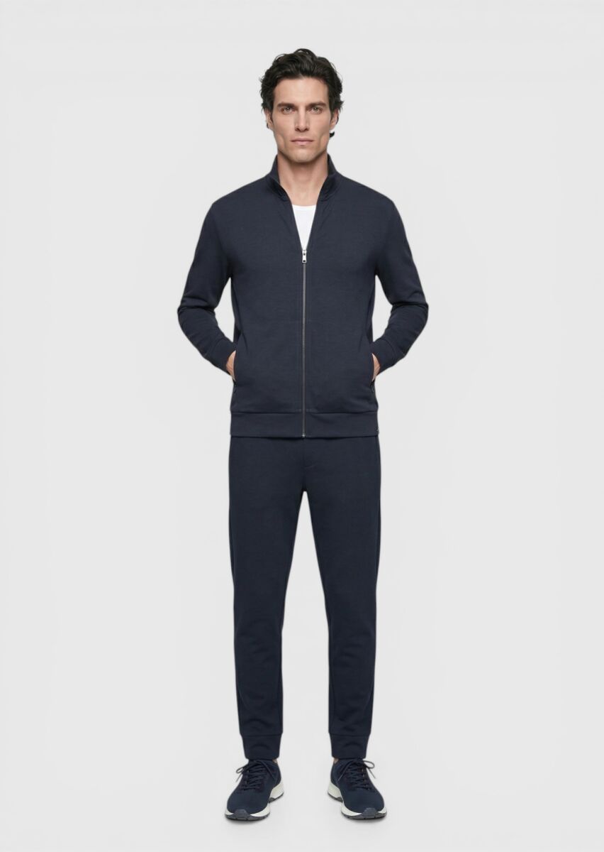 Lacivert Dik Yaka Düz Sweatshırt - 4