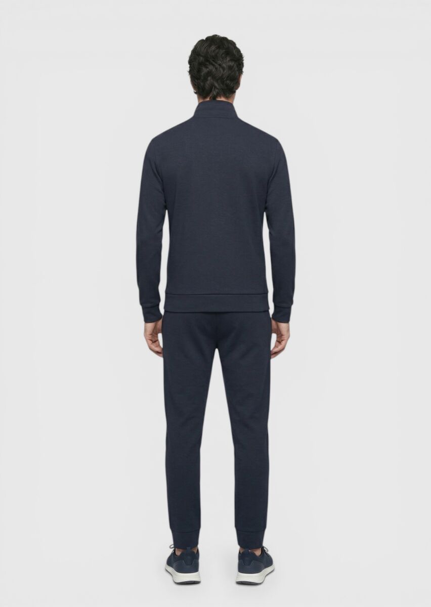 Lacivert Dik Yaka Düz Sweatshırt - 5