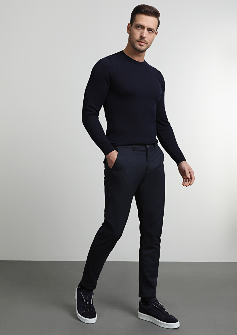 Lacivert Dokuma Jogging Fit Casual Pantolon - 3
