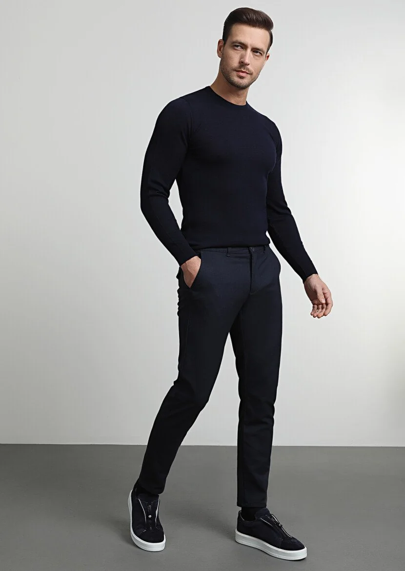 Lacivert Dokuma Jogging Fit Casual Pantolon - 3