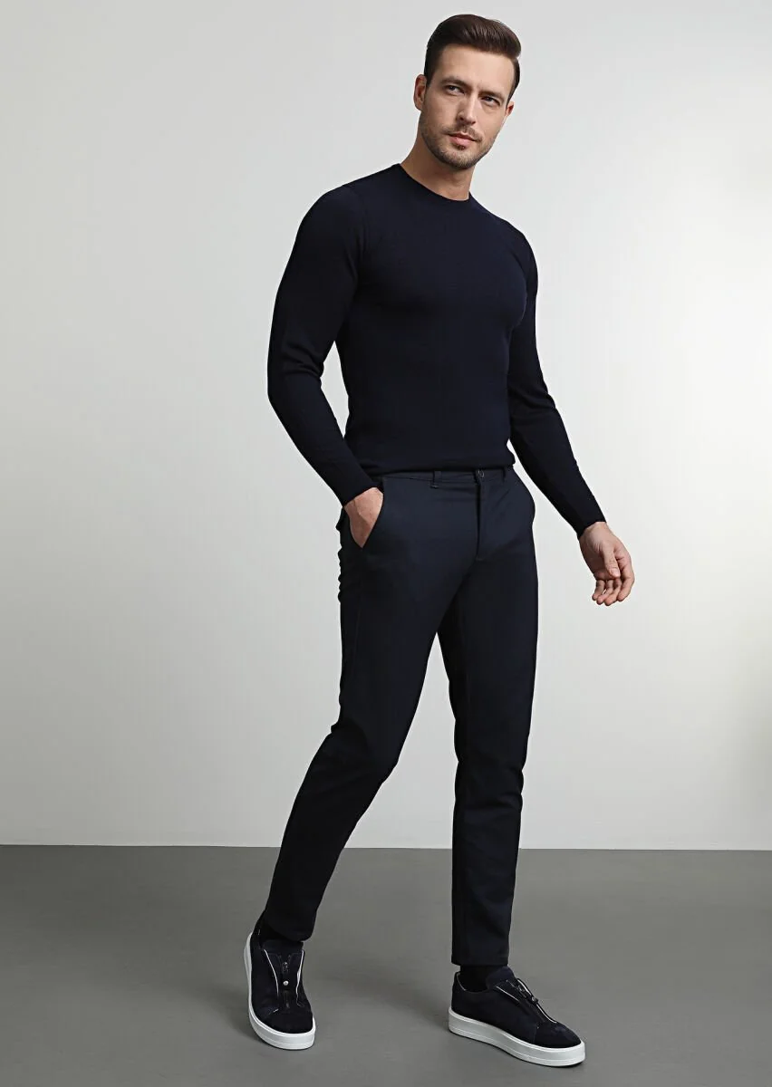 Lacivert Dokuma Jogging Fit Casual Pantolon - 3