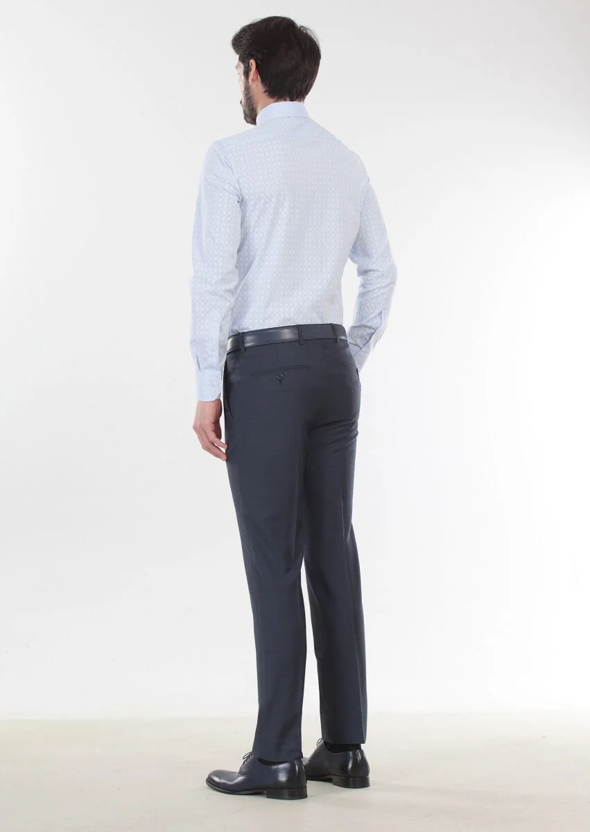 Lacivert Dokuma Modern Fit Klasik %100 Yün Pantolon - 2