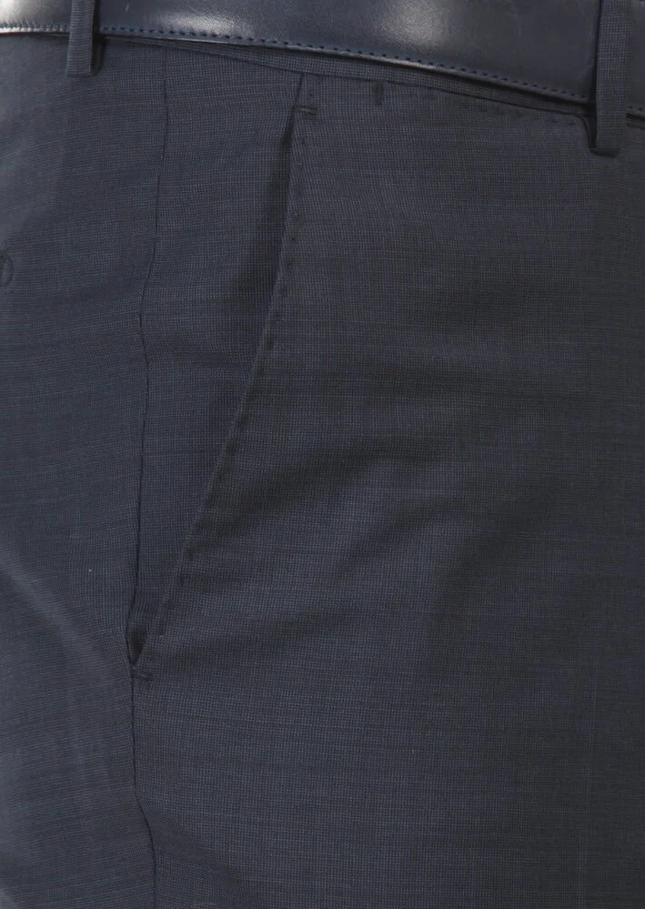 Lacivert Dokuma Modern Fit Klasik %100 Yün Pantolon - 5