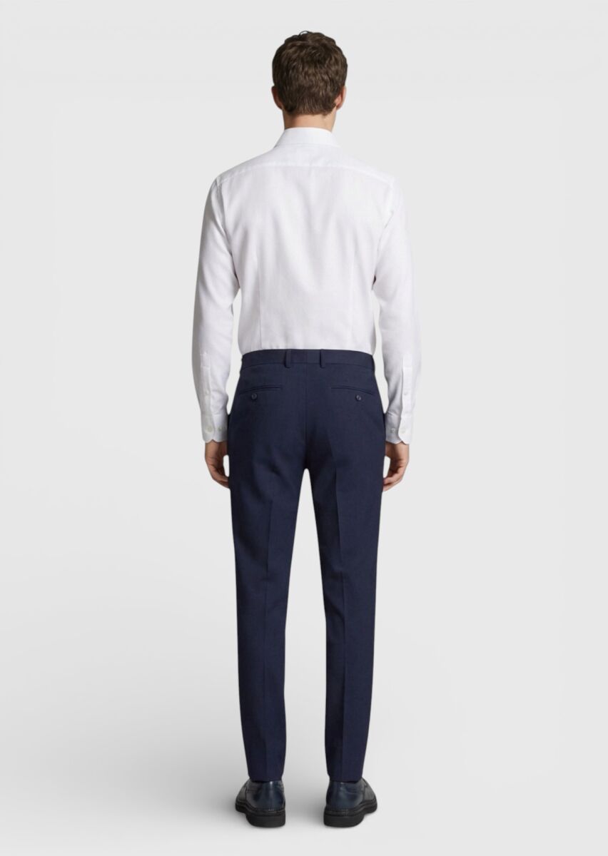 Lacivert Dokuma Modern Fit Klasik %100 Yün Pantolon - 4