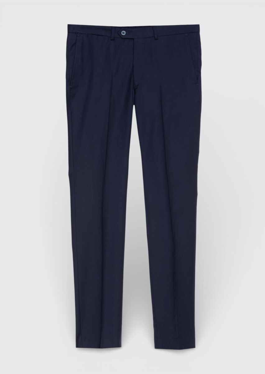Lacivert Dokuma Modern Fit Klasik %100 Yün Pantolon - 5