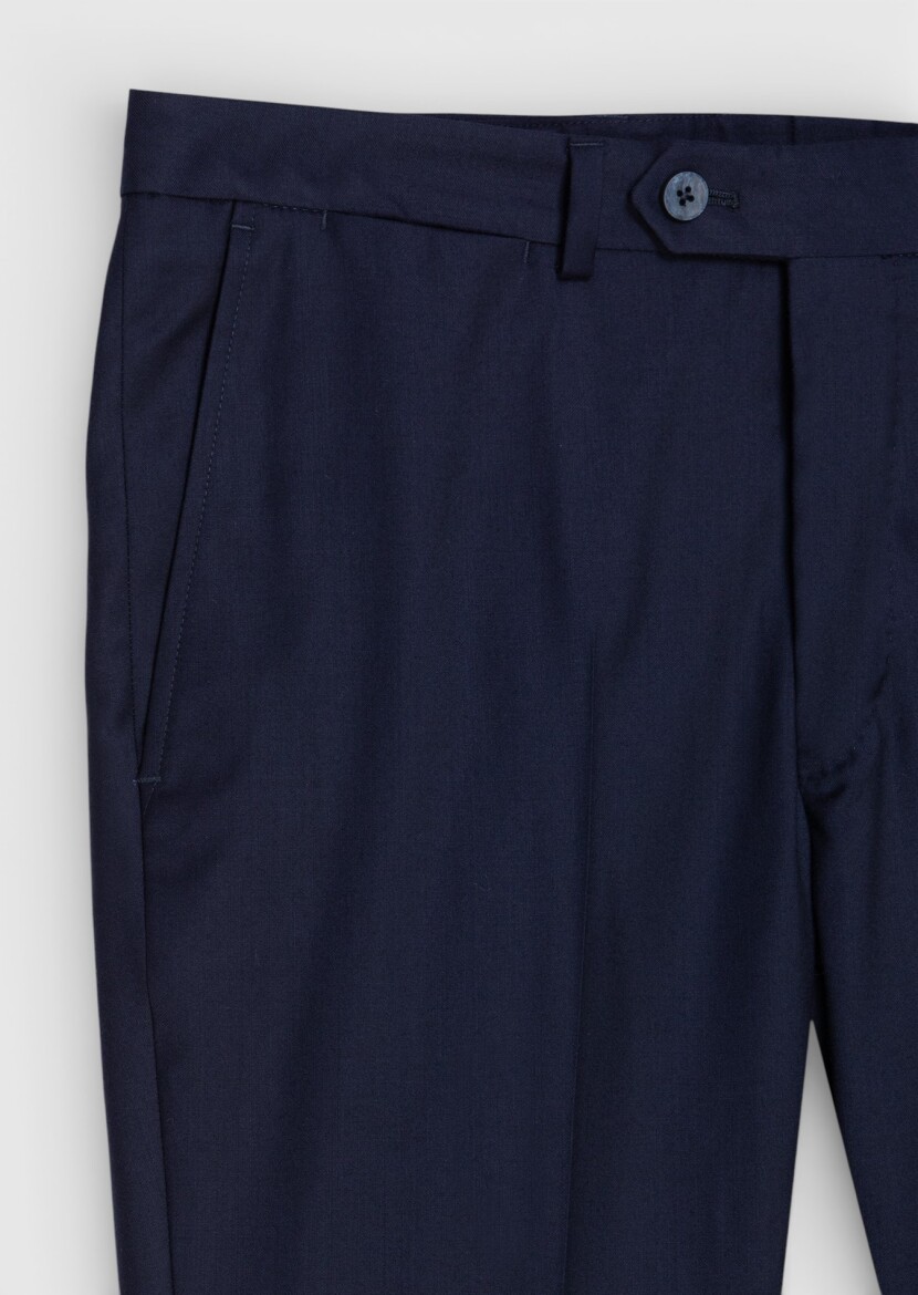 Lacivert Dokuma Modern Fit Klasik %100 Yün Pantolon - 6