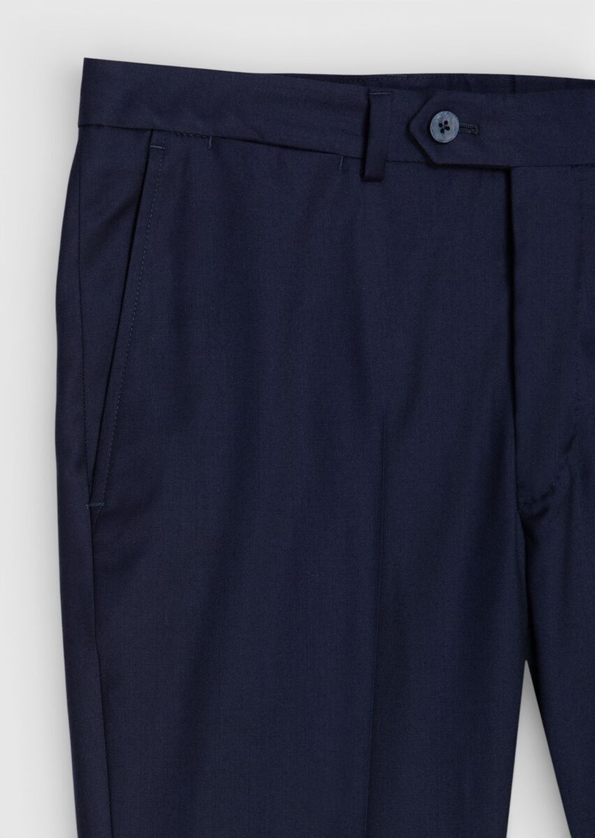 Lacivert Dokuma Modern Fit Klasik %100 Yün Pantolon - 6