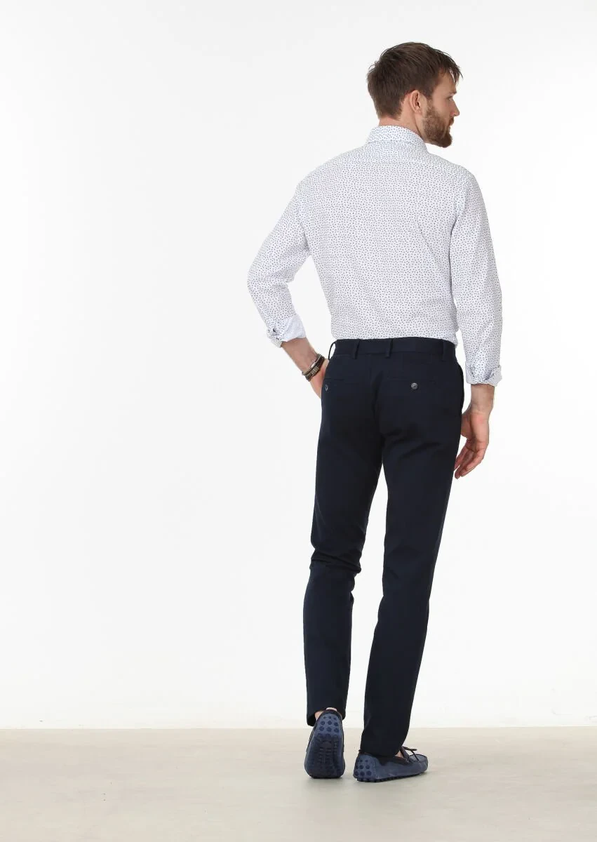 Lacivert Dokuma Regular Fit Casual Pamuk Karışımlı Pantolon - 4