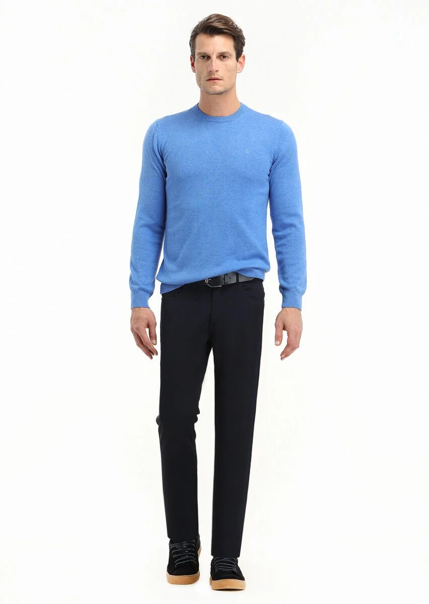Lacivert Dokuma Slim Fit Casual Pantolon - 1