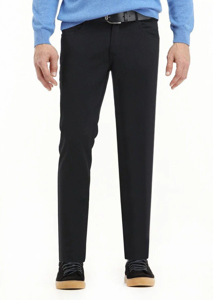 Lacivert Dokuma Slim Fit Casual Pantolon 