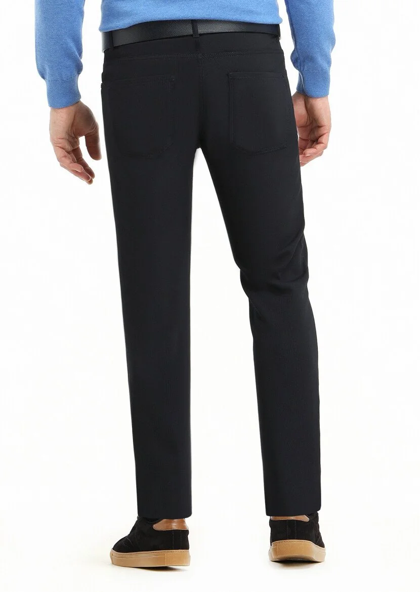 Lacivert Dokuma Slim Fit Casual Pantolon - 4