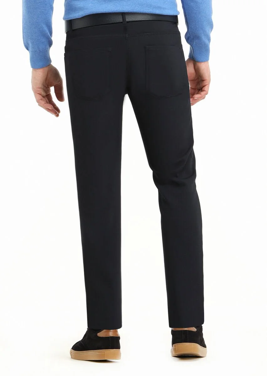 Lacivert Dokuma Slim Fit Casual Pantolon - 4
