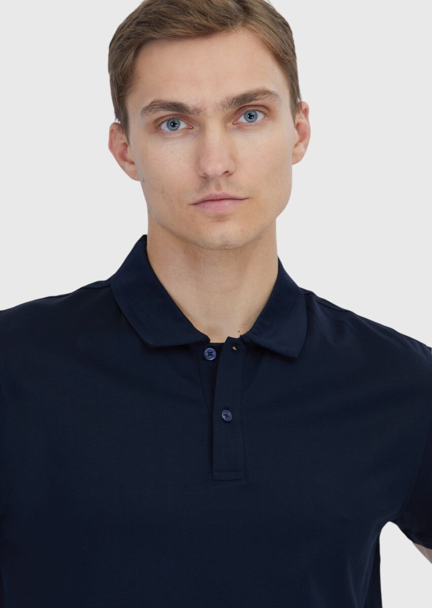 Lacivert Düz %100 Pamuk T-Shirt - 3