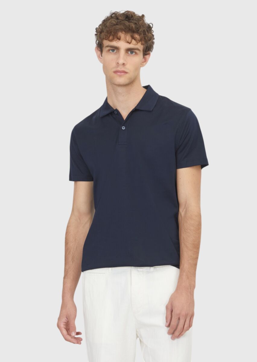 Lacivert Düz %100 Pamuk T-Shirt - 1