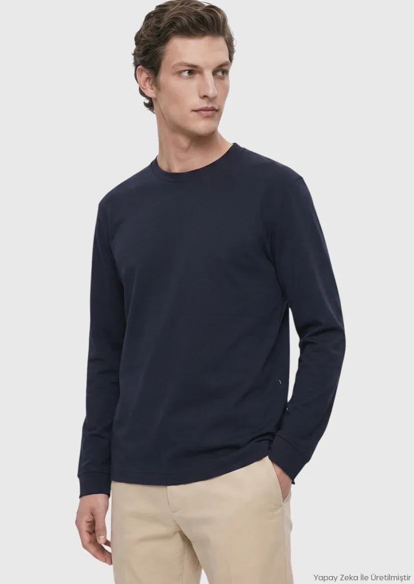 Lacivert Düz %100 Pamuk T-Shirt 