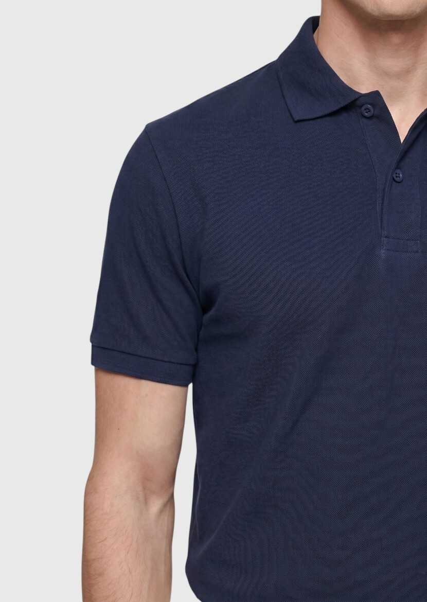 Lacivert Düz %100 Pamuk T-Shirt - 3