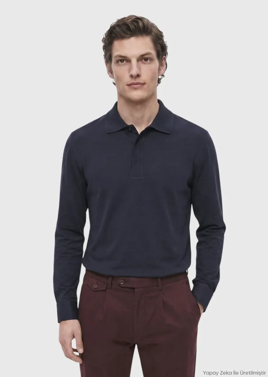 RAMSEY Lacivert Düz %100 Pamuk T-Shirt