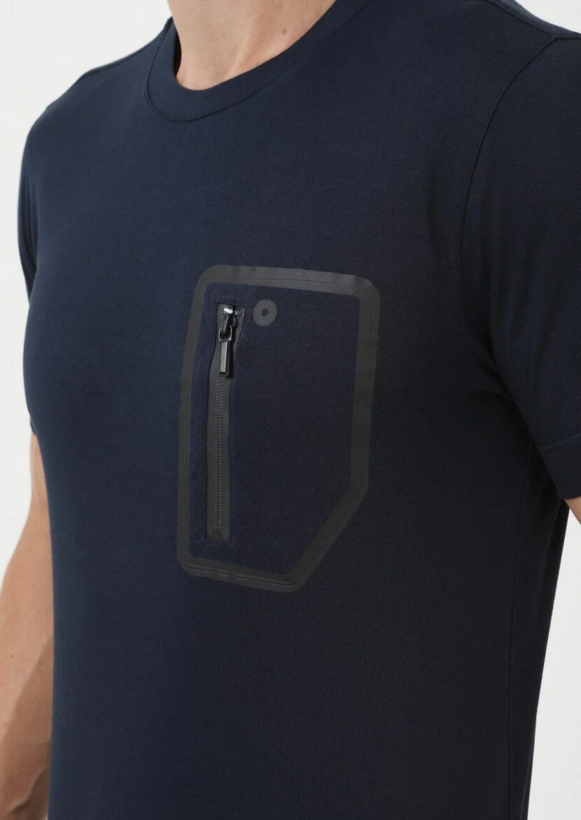 Lacivert Düz Bisiklet Yaka %100 Pamuk T-Shirt - 2