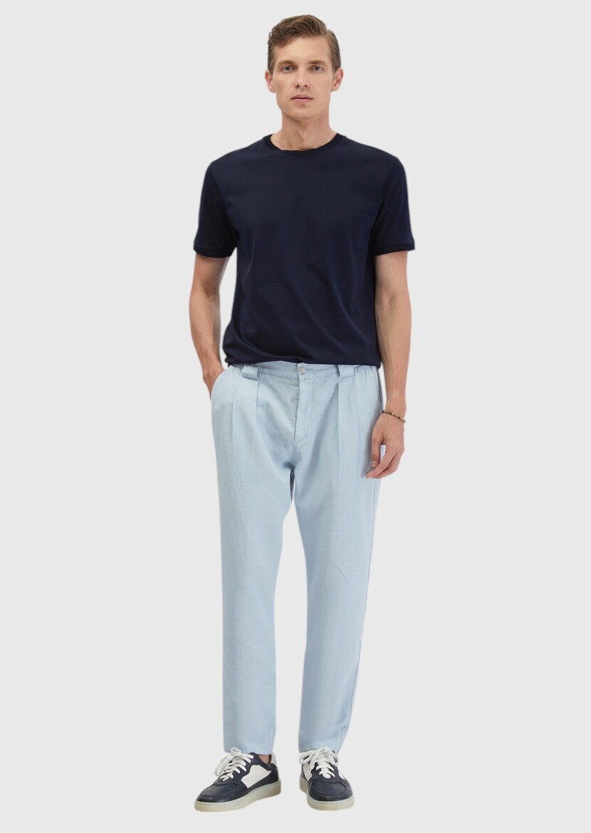 Lacivert Düz Bisiklet Yaka %100 Pamuk T-Shirt 