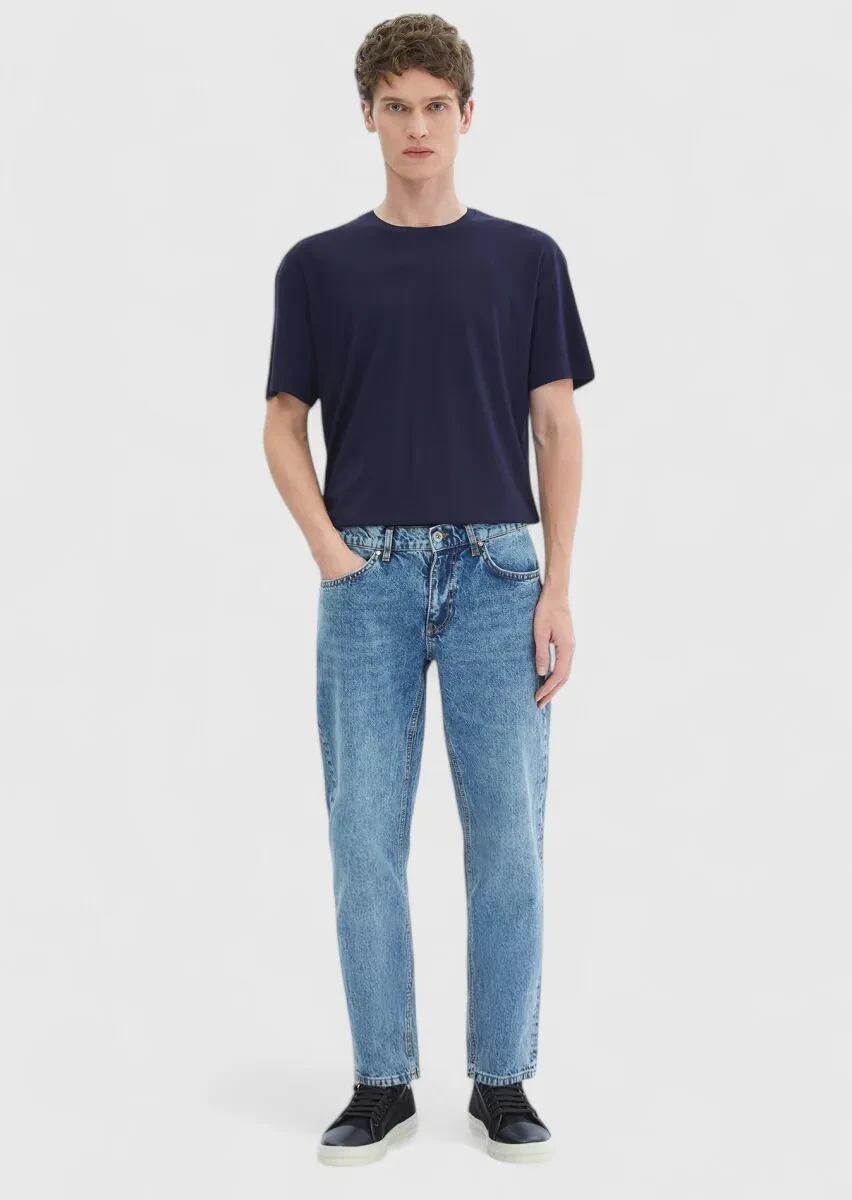 Lacivert Düz Bisiklet Yaka T-Shirt - 2