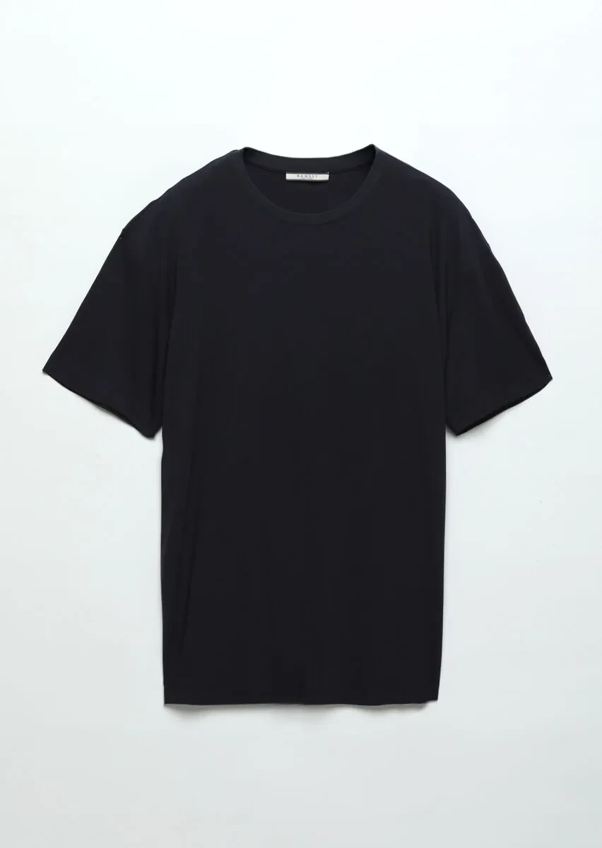 Lacivert Düz Bisiklet Yaka T-Shirt - 6