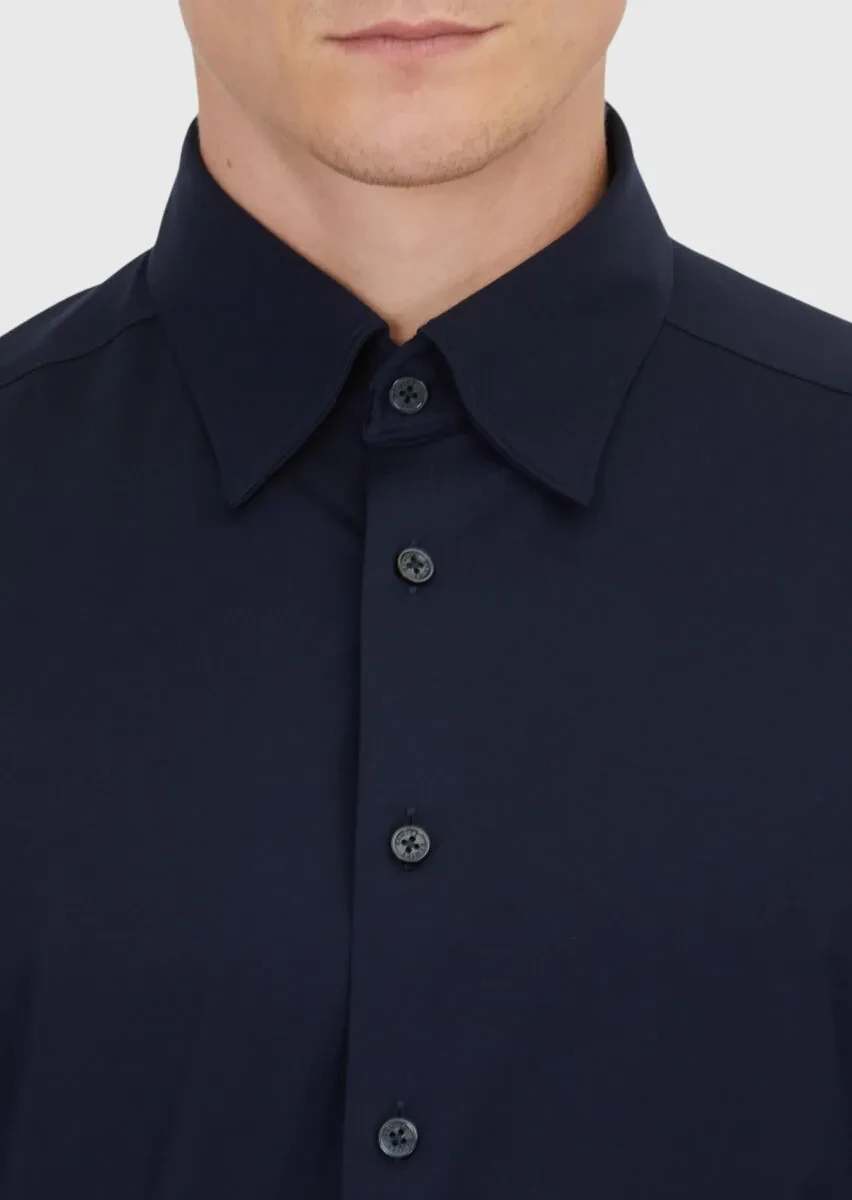 Lacivert Düz Casual Fit Casual Pamuk Karışımlı Gömlek - 3