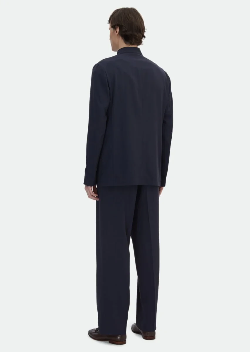 Lacivert Düz Casual Fit Yün Karışımlı Takım Elbise - 6