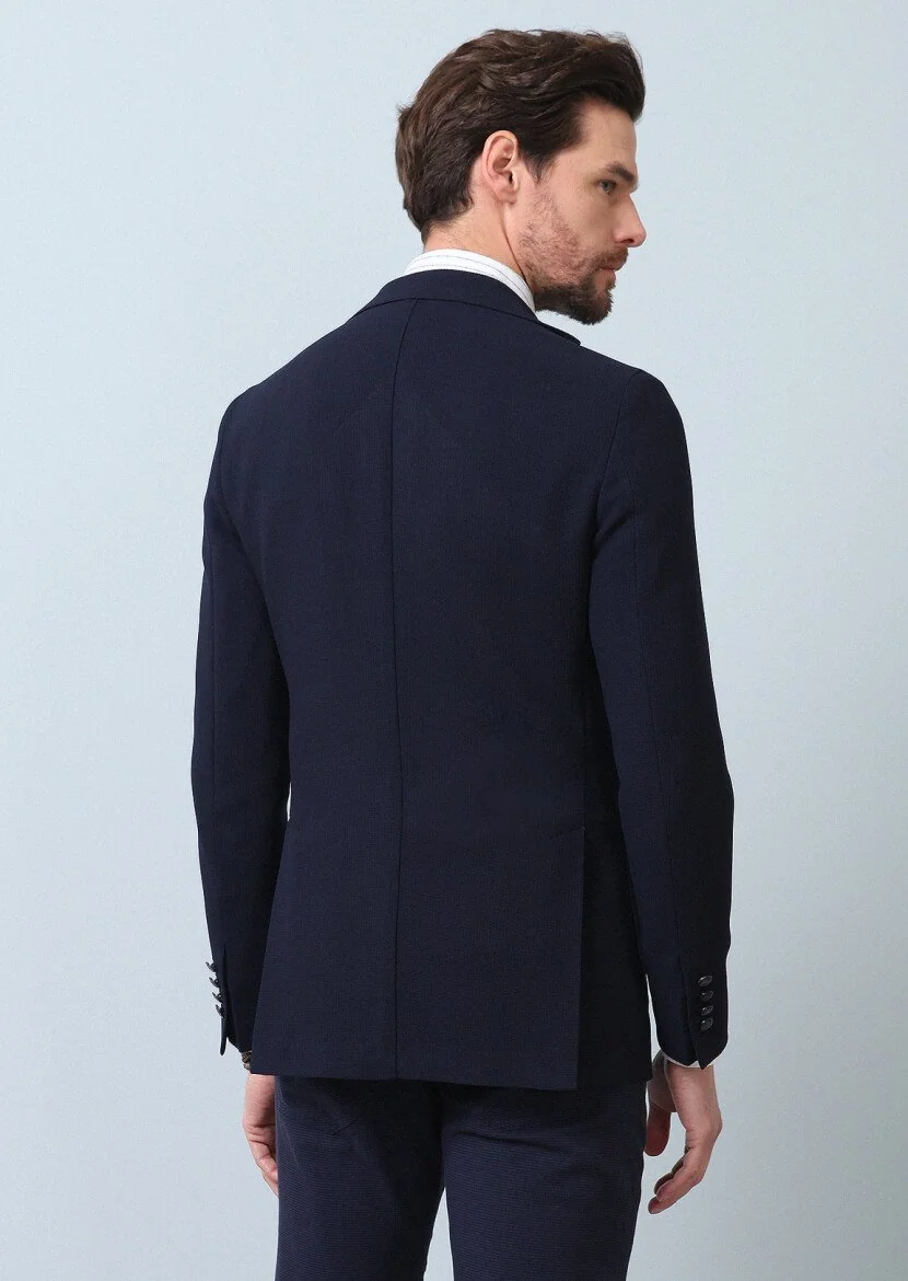 Lacivert Düz Comfort Fit %100 Yün Ceket - 5