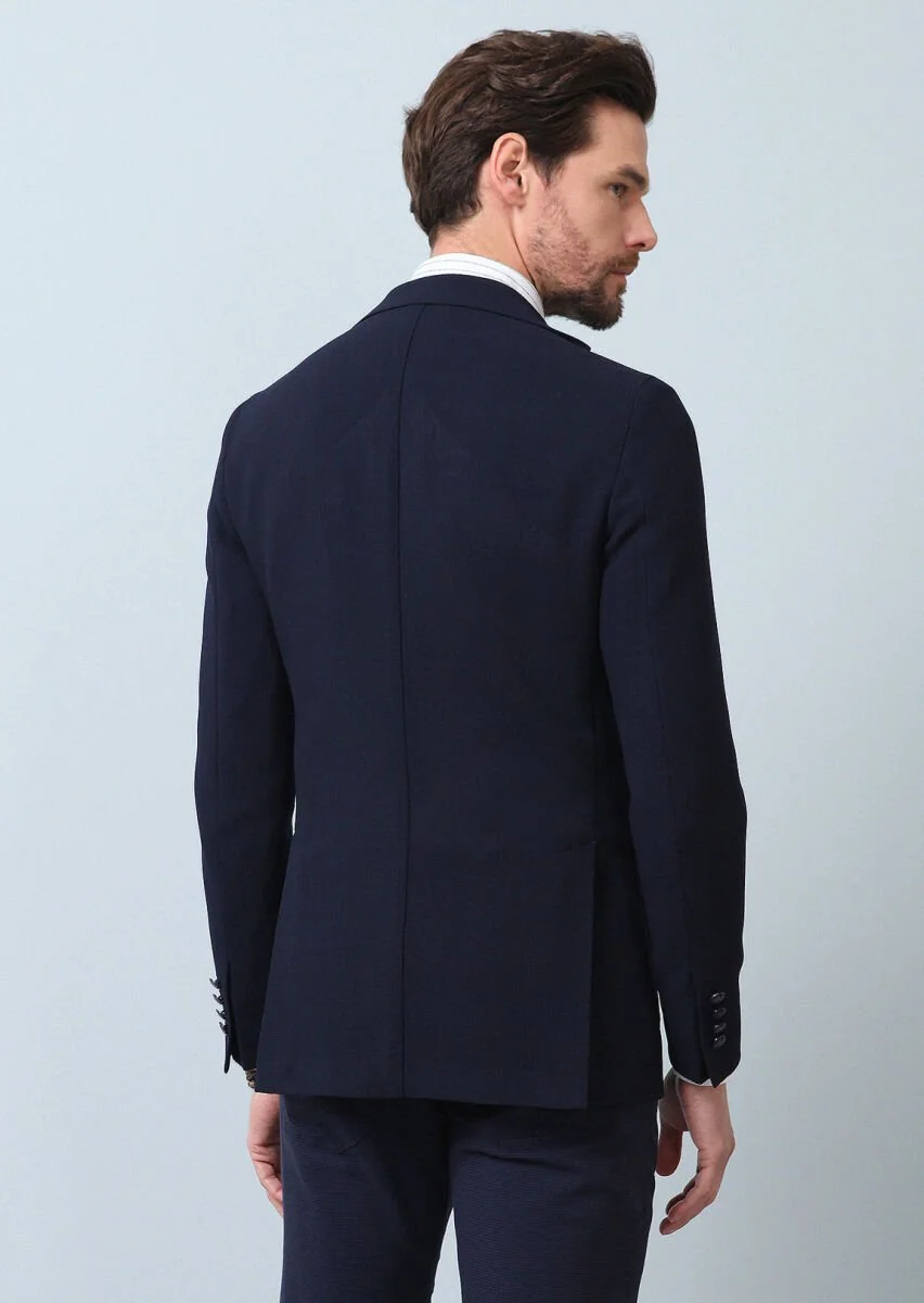 Lacivert Düz Comfort Fit %100 Yün Ceket - 5
