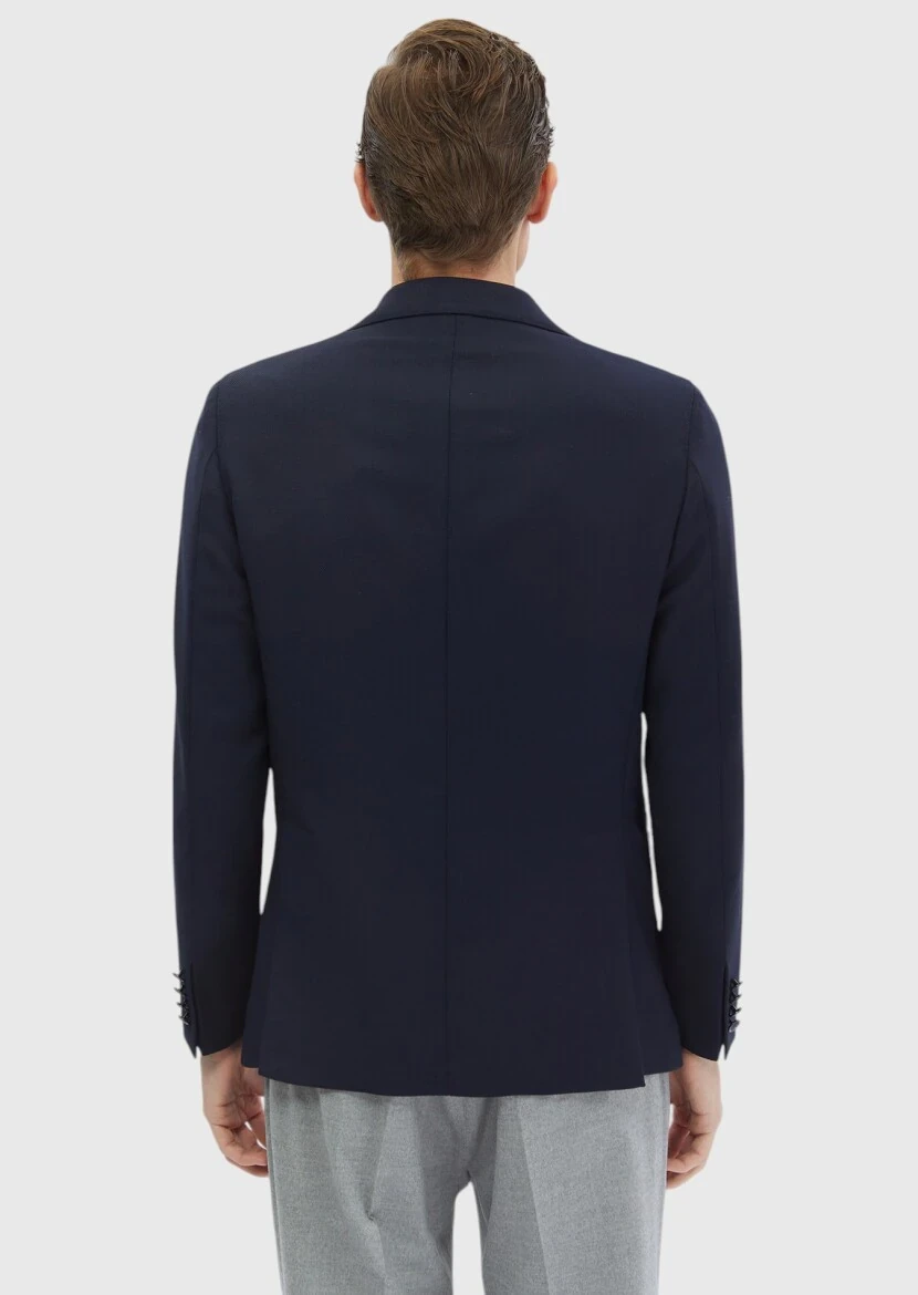 Lacivert Düz Comfort Fit %100 Yün Ceket - 6