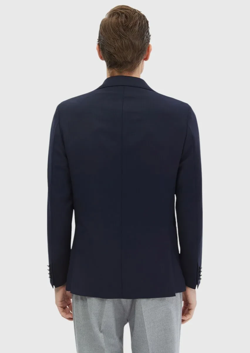 Lacivert Düz Comfort Fit %100 Yün Ceket - 6