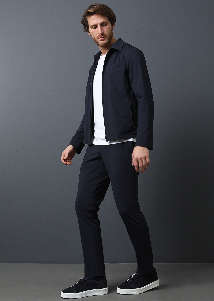 Lacivert Düz Comfort Fit Örme Takım Elbise - 3