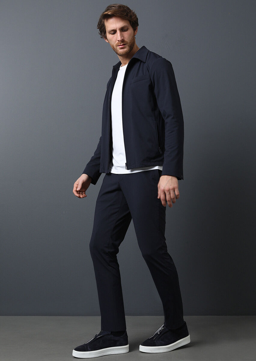 Lacivert Düz Comfort Fit Örme Takım Elbise - 3