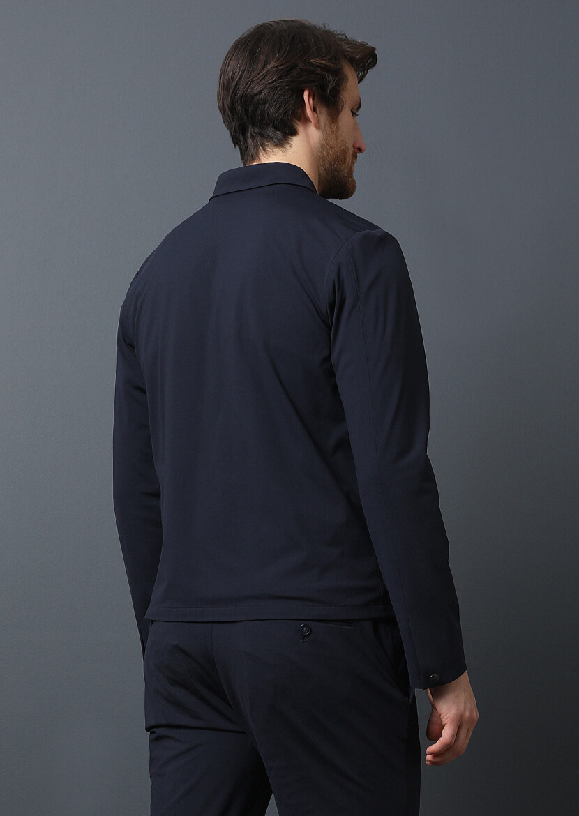 Lacivert Düz Comfort Fit Örme Takım Elbise - 5