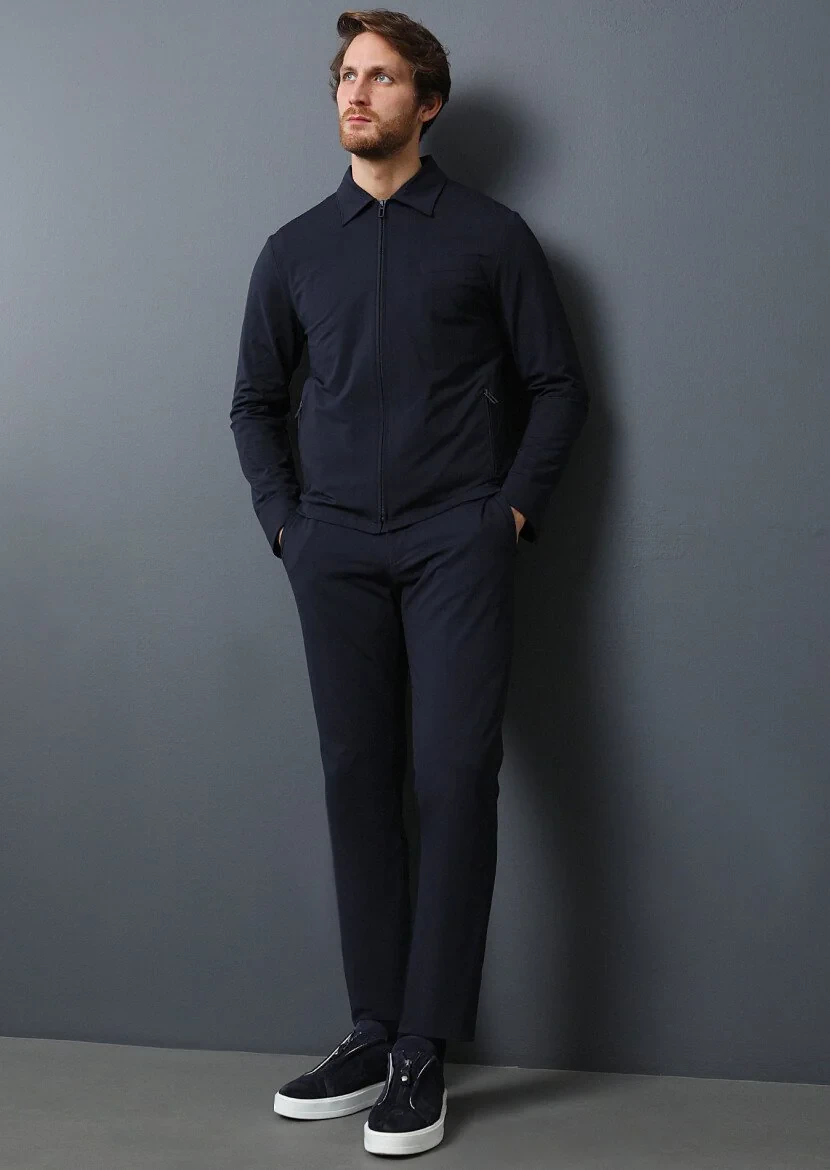 Lacivert Düz Comfort Fit Örme Takım Elbise - 1
