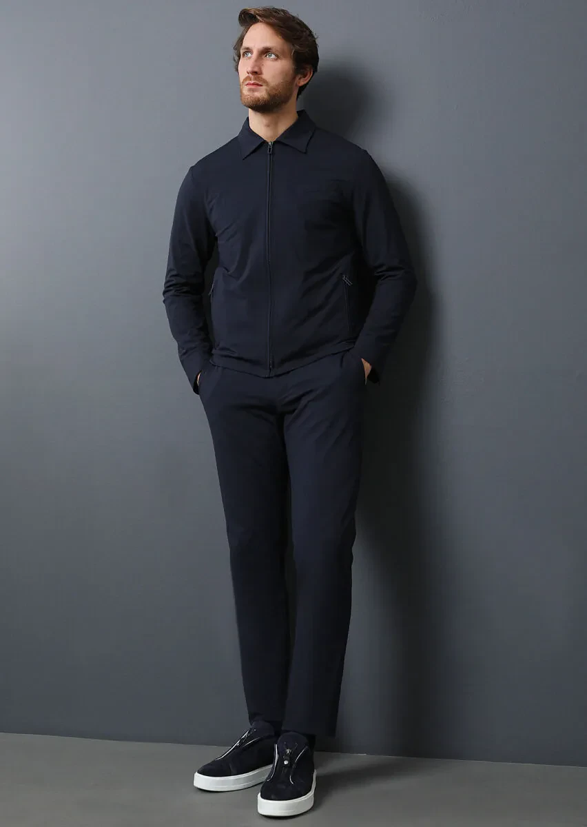 Lacivert Düz Comfort Fit Örme Takım Elbise - 1