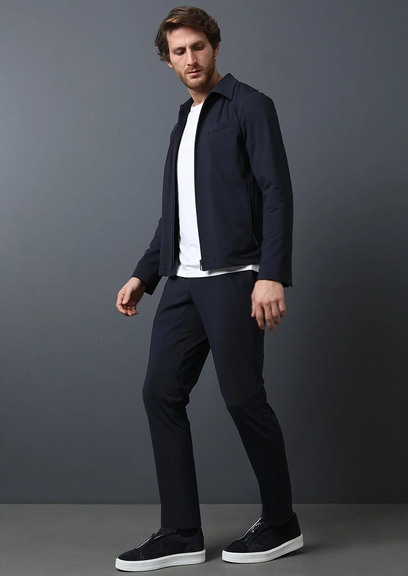 Lacivert Düz Comfort Fit Örme Takım Elbise - 3