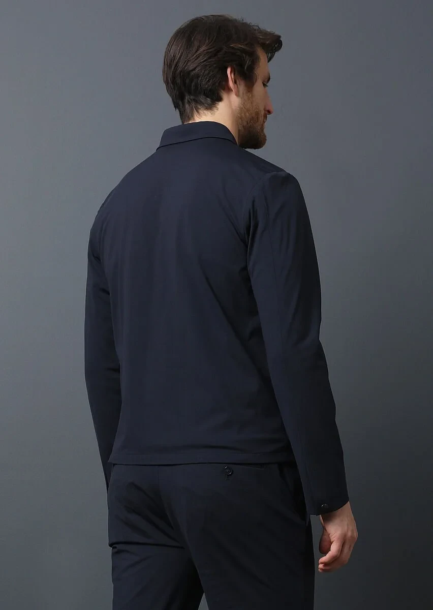 Lacivert Düz Comfort Fit Örme Takım Elbise - 5