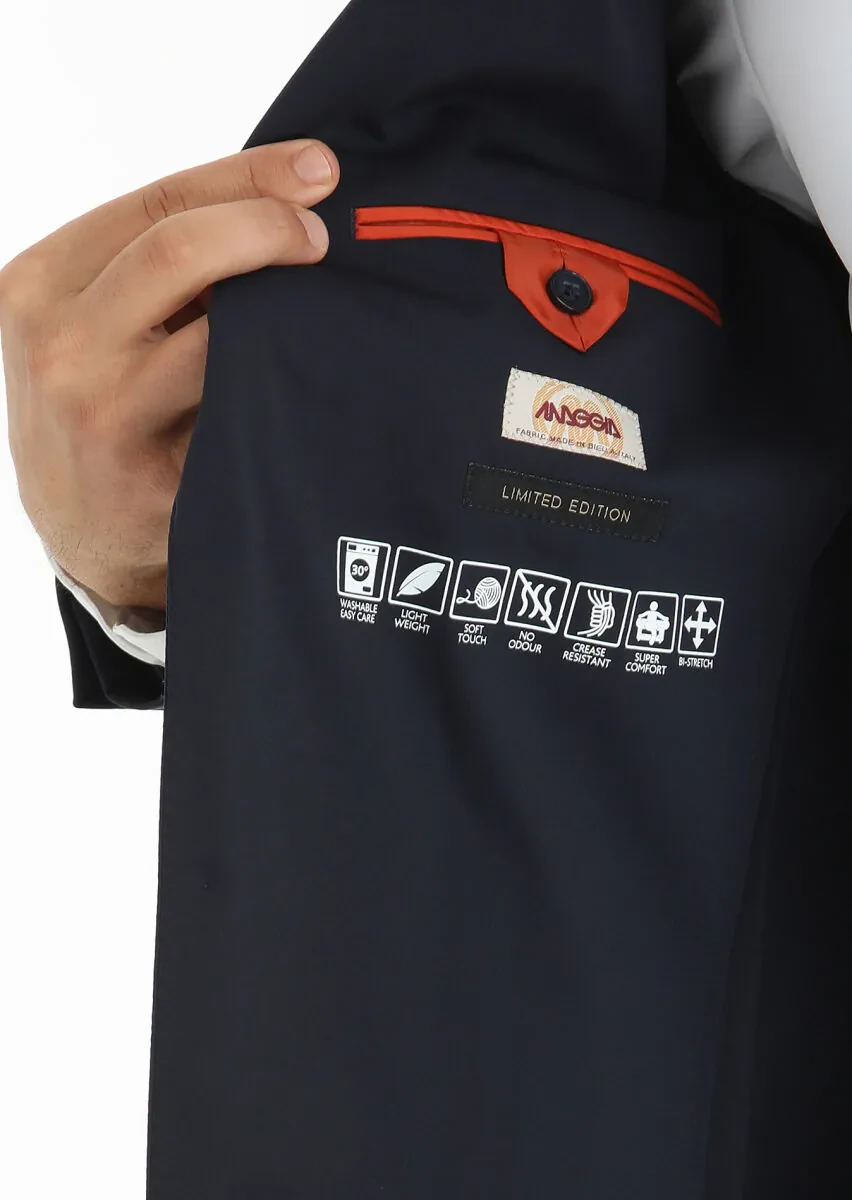 Lacivert Düz Comfort Fit Örme Takım Elbise - 6