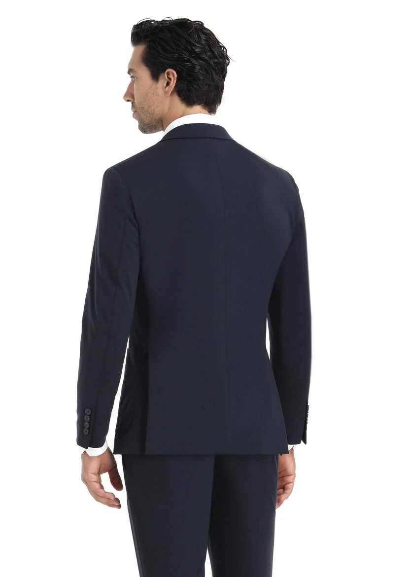 Lacivert Düz Comfort Fit Örme Takım Elbise - 7
